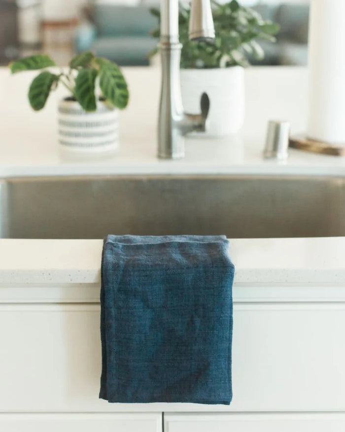 Stone Washed Linen - Tea Towels - 100% Linen - Navy