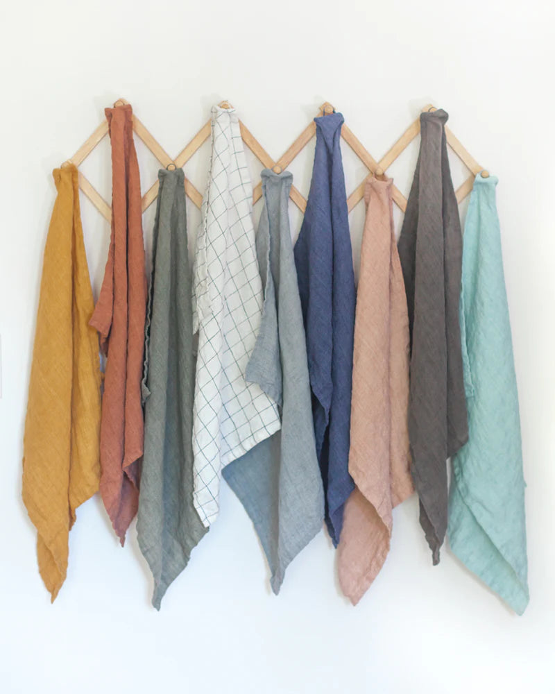 Stone Washed Linen -Tea Towels - 100% Linen - Windowpane