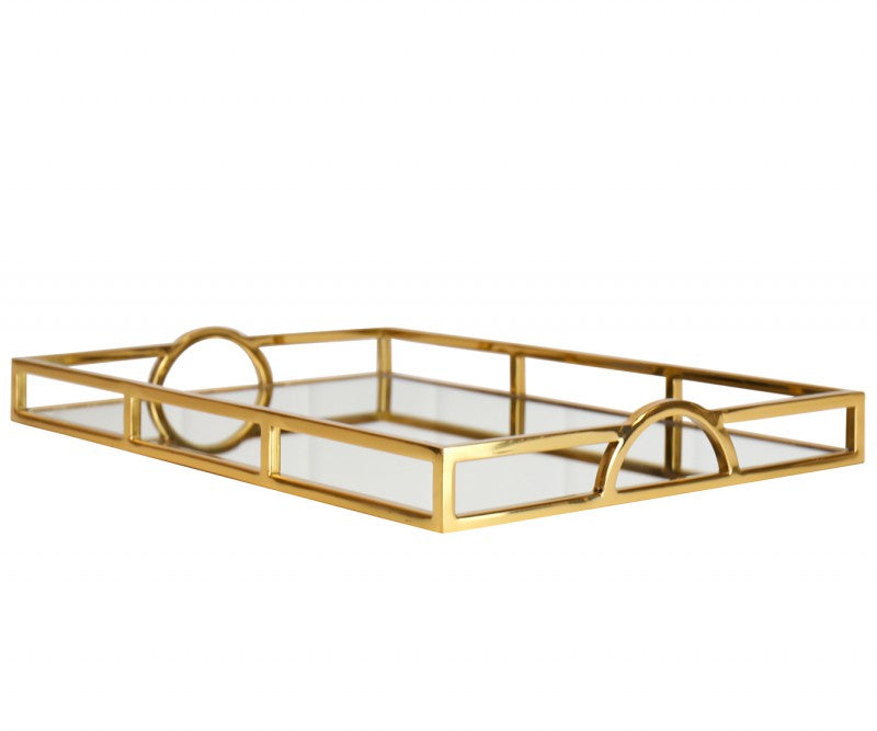 209W - Large Rectangle Arch Handle Tray 56Cm Gold