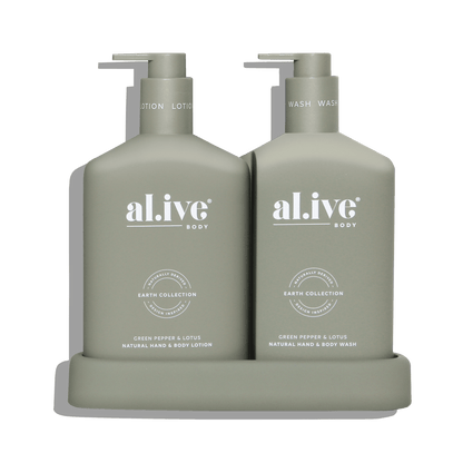 Alive Body Wash & Lotion Duo + Tray Green Pepper & Lotus with tray