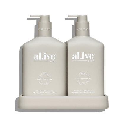 Alive Body Wash & Lotion Duo + Tray Sea Cotton & Coconut with tray