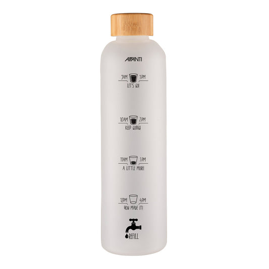 Drink More Velvet Glass Water Bottle - 1L - Frosted White