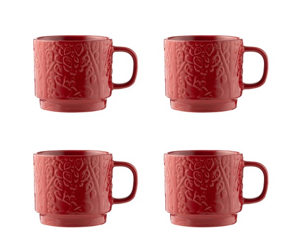 In The Forest Set Of 4 Red Mugs 300ml