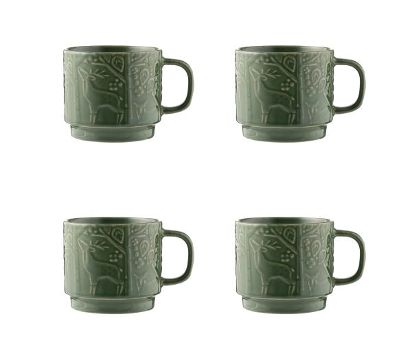 In The Forest Set Of 4 Green Mugs 300ml