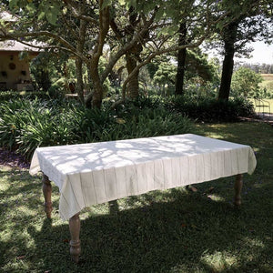 Carter Linen Tablecloth - Off White W' Charcoal Stripe