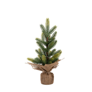 LED Pine Burlap Jute Table Top Tree Green (36cmH) (In Store Only)