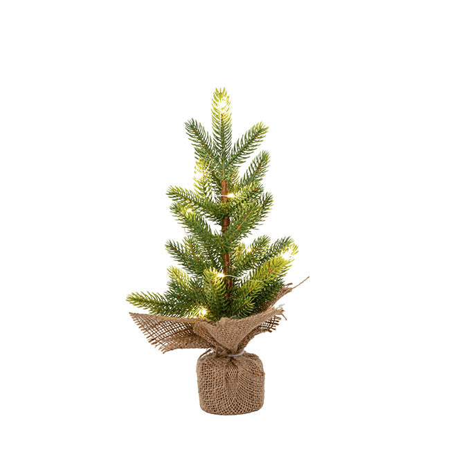 LED Pine Burlap Jute Table Top Tree Green (36cmH)