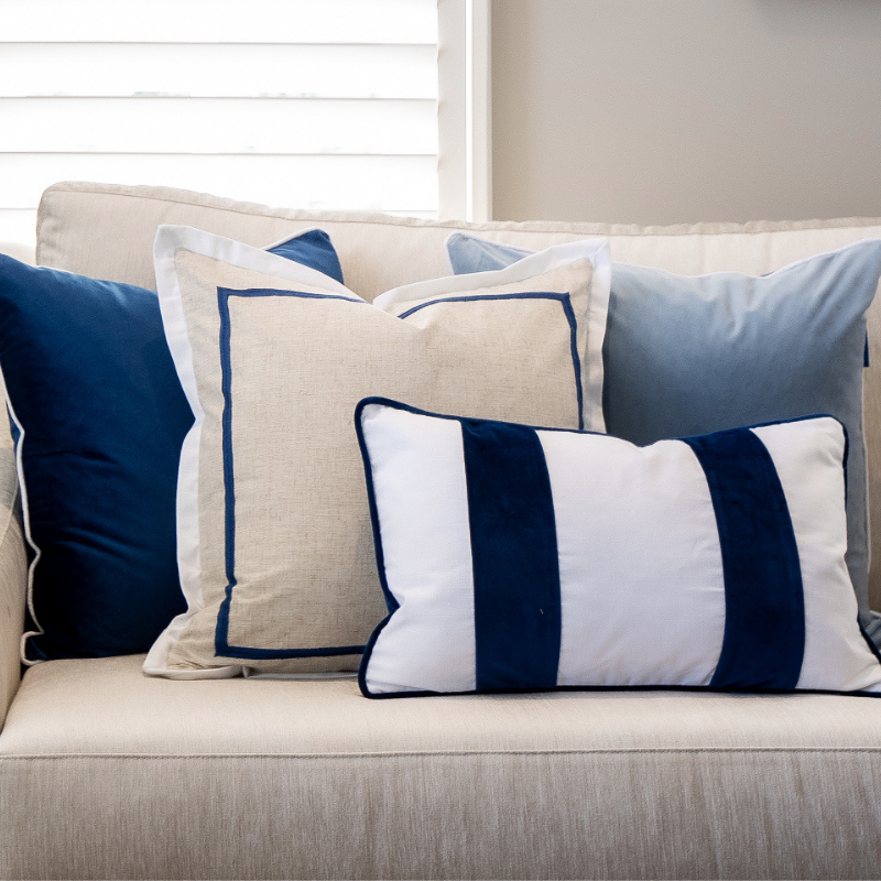 Pulbah Dark Blue Premium Velvet White Piping Cushion Cover 50 cm by 50 cm