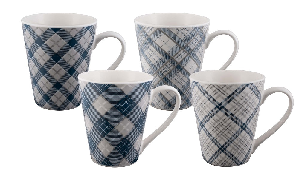 Conical Mug - Set of 4 - Tartan Blues