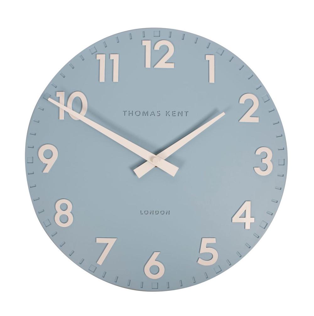 Camden Wall Clock Contemporary Raised Numbers, Open Face Sea Blue
