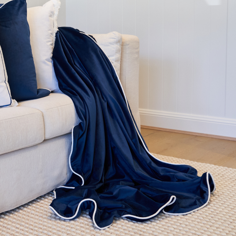 Myuna Dark Blue Plush Luxury Velvet Throw 250 cm by 140 cm