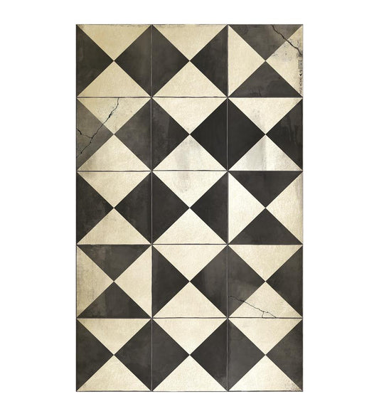 Borgo Black & White Antique Designer Vinyl Rug 