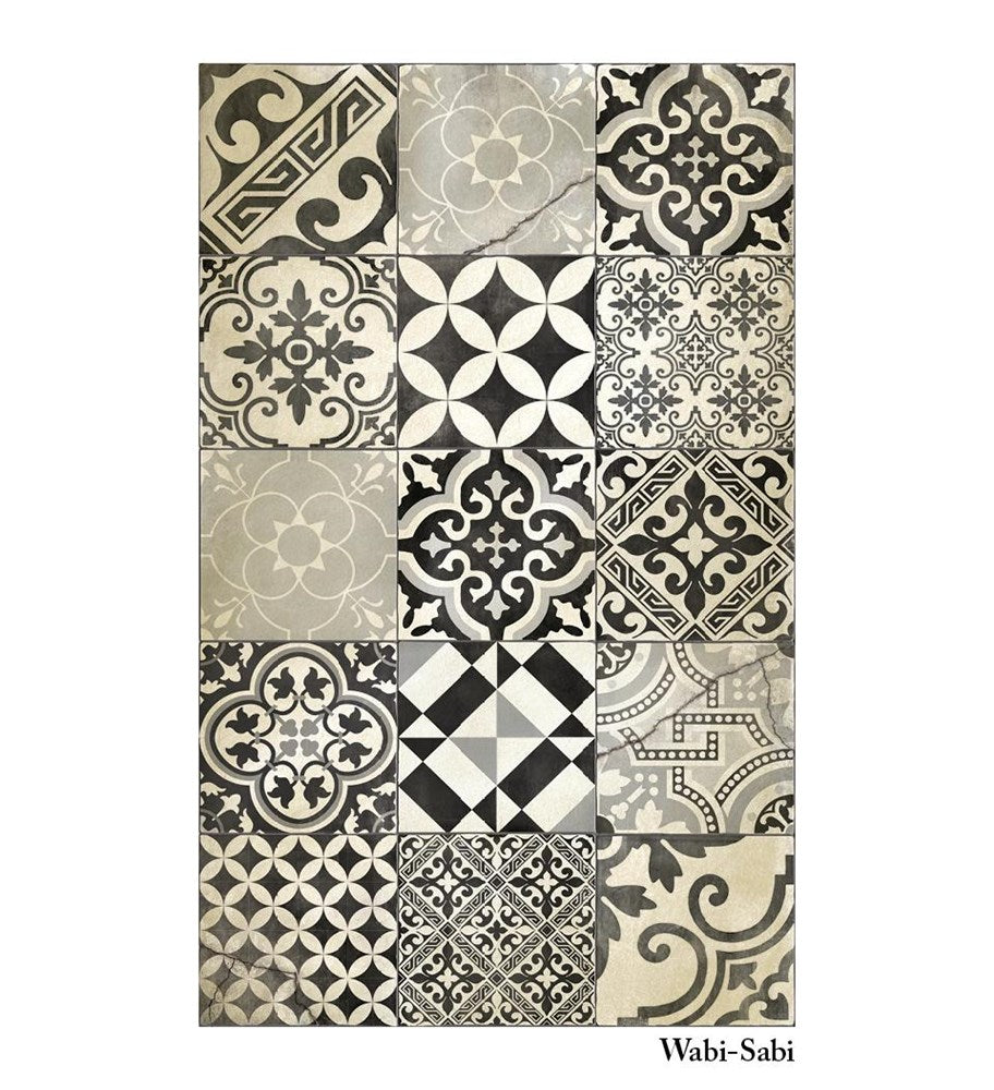 Eclectic Black and White Antique Designer Vinyl Rug