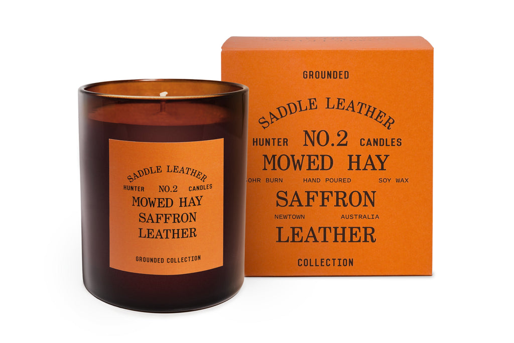 NO. 2 Saddle Leather Candle / mowed hay, saffron, leather