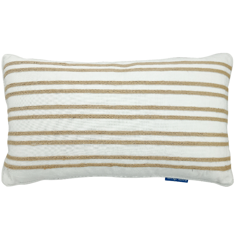 Lenaghan White and Hemp Double Stripe Cushion Cover 30 cm by 50 cm