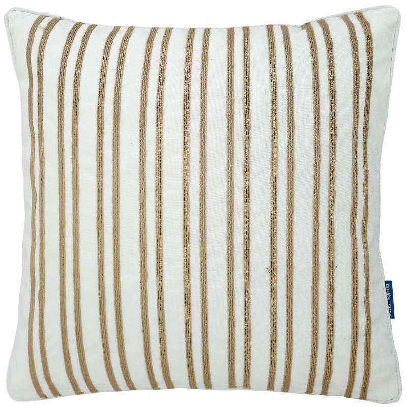 Lenaghan White and Hemp Double Stripe Cushion Cover 50 cm by 50 cm 