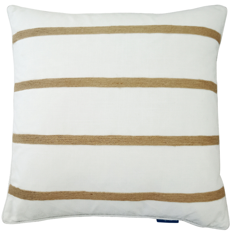Lenaghan White and Hemp Multi Stripe Cushion Cover 50 cm by 50 cm