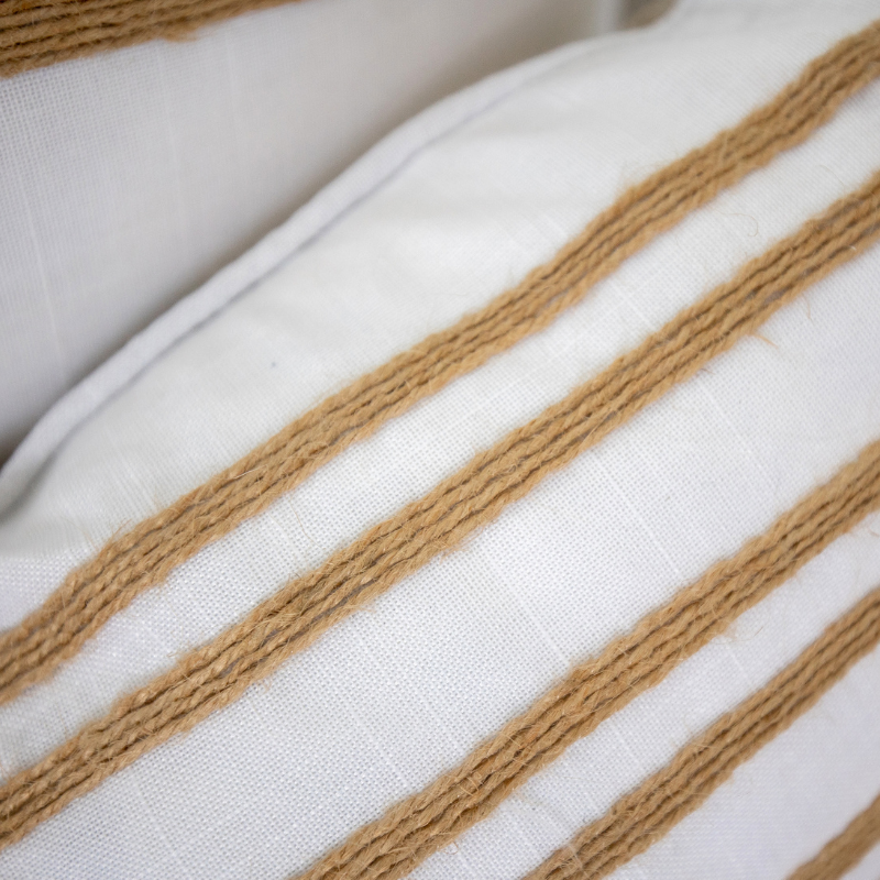 Lenaghan White and Hemp Double Stripe Cushion Cover 30 cm by 50 cm 