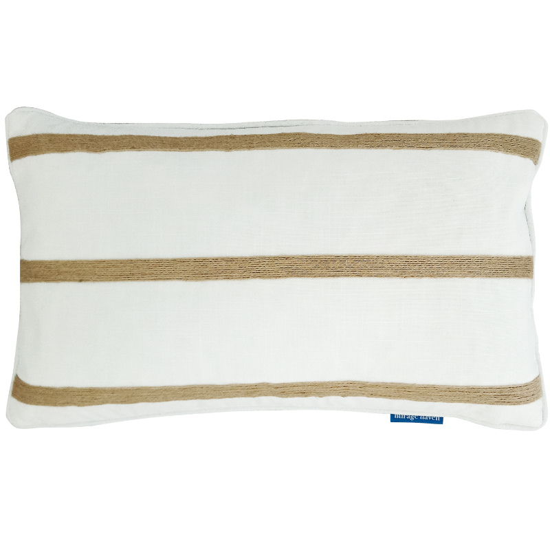 Lenaghan White and Hemp Triple Stripe Cushion Cover 30 cm by 50 cm 
