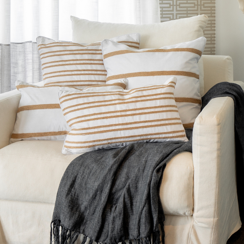 Lenaghan White and Hemp Multi Stripe Cushion Cover 50 cm by 50 cm