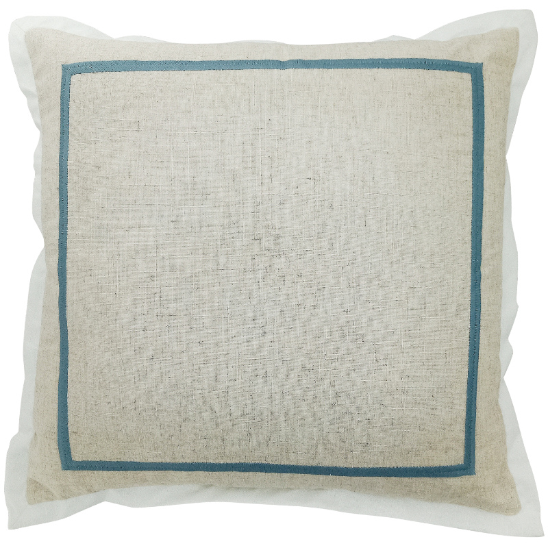 Jewells Duck Egg Blue Flange Linen Cushion Cover 50 cm by 50 cm 