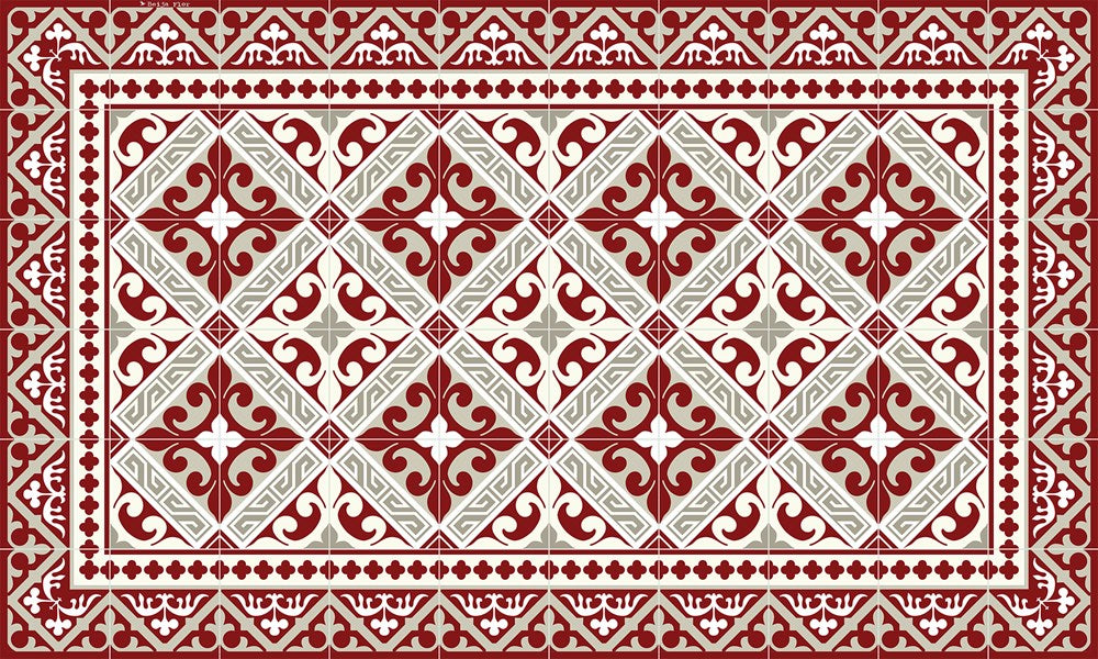 Flor de Lis Red - Designer Vinyl Floor Rug