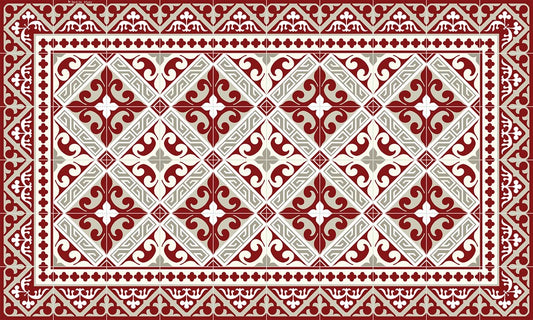 Flor de Lis Red - Designer Vinyl Floor Rug