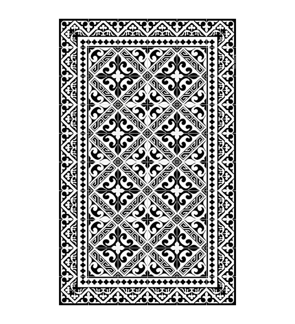 Flor De Lis Black & White Designer Vinyl Rug 