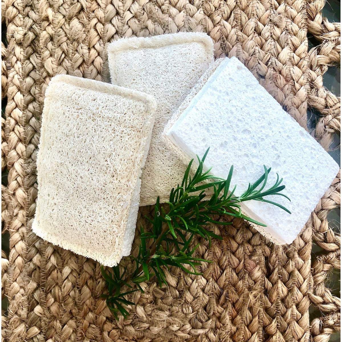 Eco Double-Sided Sponge - SET OF 2 with hanging String - Sisal & Coconut Scourer w/ cellulose sponge