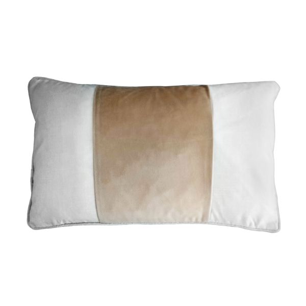 Dudley Beige and White Panel Velvet Cushion 
Cover 30 cm by 50 cm