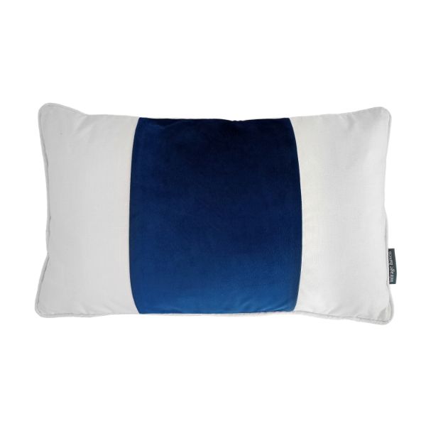 Dudley Dark Blue and White Panel Velvet 
Cushion Cover 30 cm by 50 cm