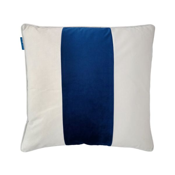 Dudley Dark Blue and White Panel Velvet 
Cushion Cover 50 cm by 50 cm

