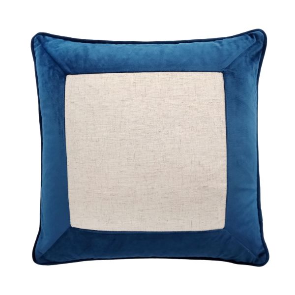 Mandalong Dark Blue and Silver Jute Thick Border 
Velvet Cushion Cover 50 cm by 50 cm