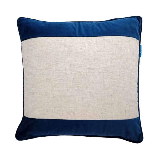 Mandalong Dark Blue and Silver Jute Wide Panel 
Velvet Cushion Cover 50 cm by 50 cm
