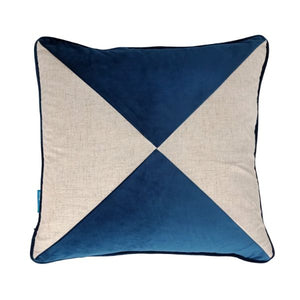 Mandalong Dark Blue and Silver Jute Cross Panel 
Velvet Cushion Cover 50 cm by 50 cm