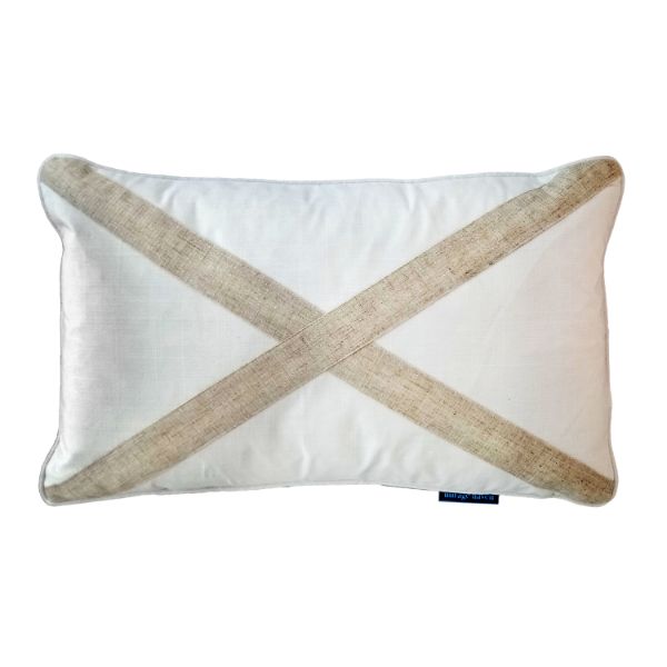 Valentine Silver Jute and White Cross 
Cushion Cover 30 cm by 50 cm