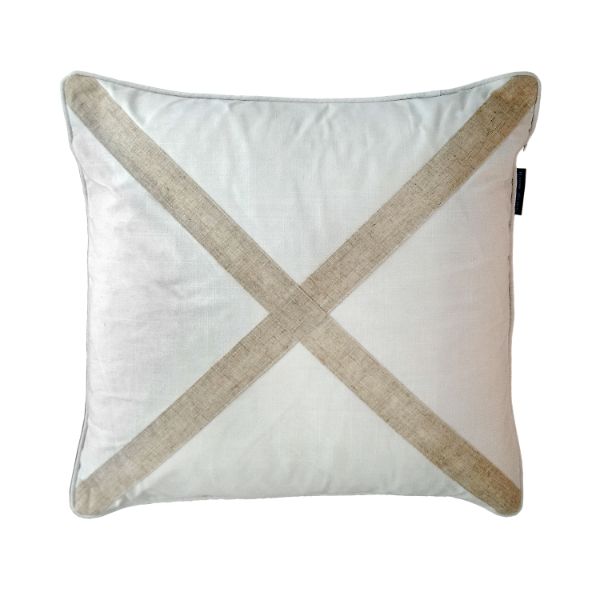Valentine Silver Jute and White Cross 
Cushion Cover 50 cm by 50 cm