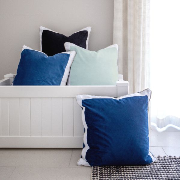 Highfields Dark Blue and White Border Velvet 
Cushion Cover 50 cm by 50 cm