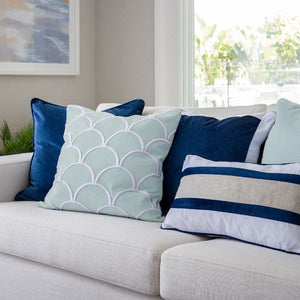 Highfields Dark Blue and White Border Velvet 
Cushion Cover 50 cm by 50 cm