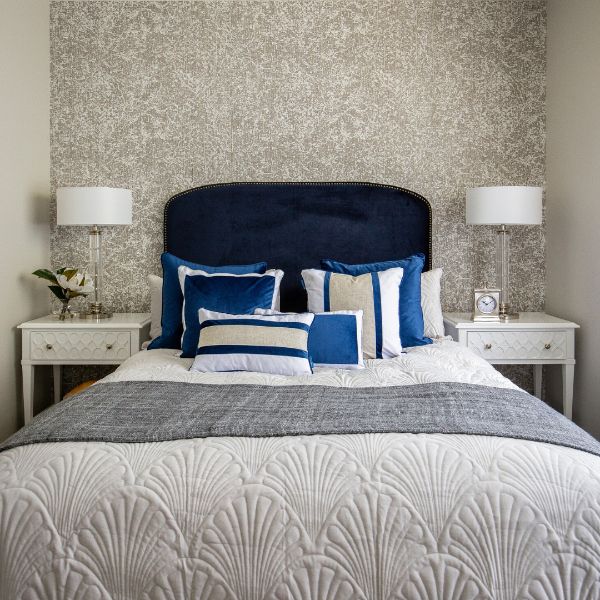 Highfields Dark Blue and White Border Velvet 
Cushion Cover 50 cm by 50 cm