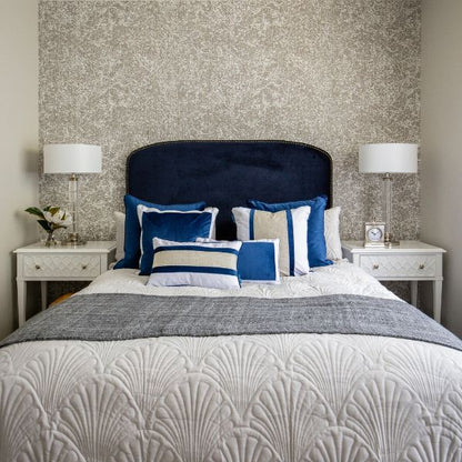 Highfields Dark Blue and White Border Velvet 
Cushion Cover 50 cm by 50 cm