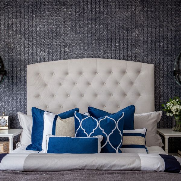 Highfields Dark Blue and Jute Double Strip Velvet Cushion Cover 50 cm by 50 cm