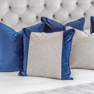 Mandalong Dark Blue and Silver Jute Wide Panel 
Velvet Cushion Cover 50 cm by 50 cm