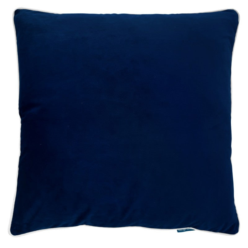 Myuna Dark Blue Premium Velvet White Piping Cushion Cover 60 cm by 60 cm