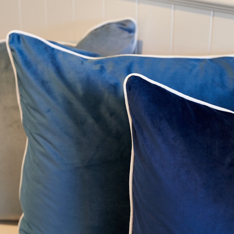 Myuna Dark Blue Premium Velvet White Piping Cushion Cover 60 cm by 60 cm