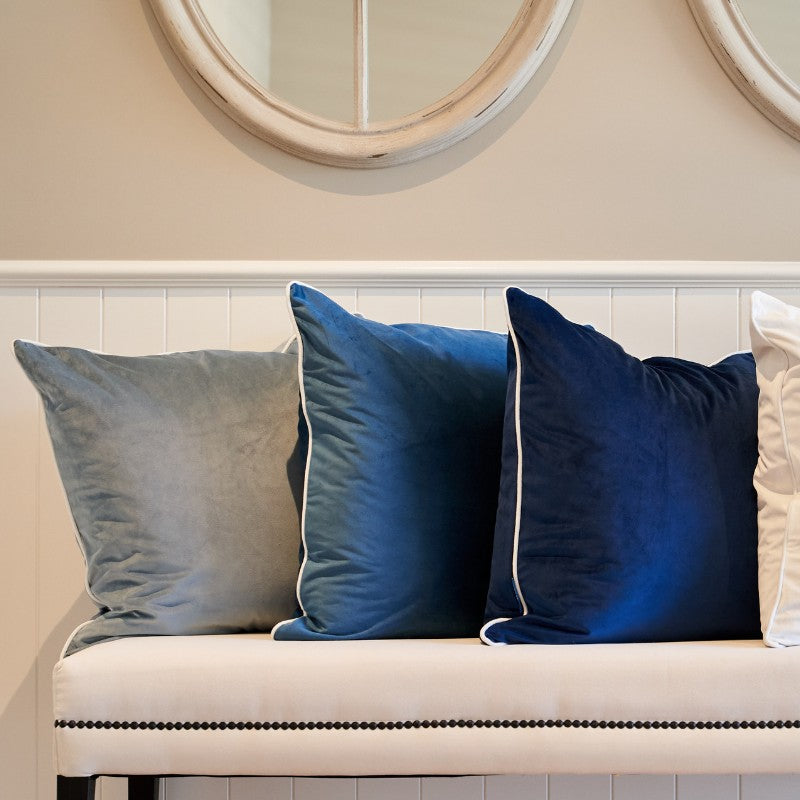 Myuna Dark Blue Premium Velvet White Piping Cushion Cover 60 cm by 60 cm