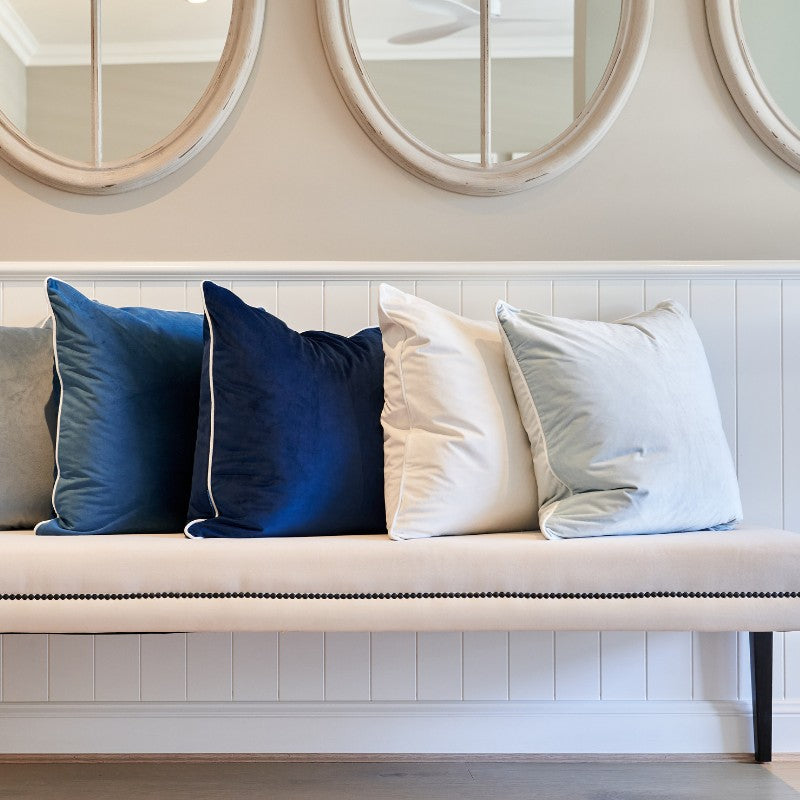 Myuna Indigo Blue Premium Velvet White 
Piping Cushion Cover 60 cm by 60 cm