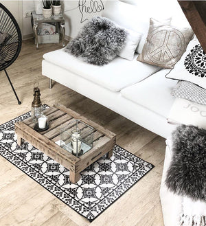 Barcelona Black & White Concrete Designer Vinyl Rug