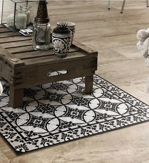 Barcelona Black & White Concrete Designer Vinyl Rug