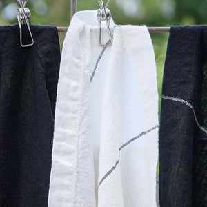 Carter Linen Tea Towel Set - Off White W' Charcoal Stripe